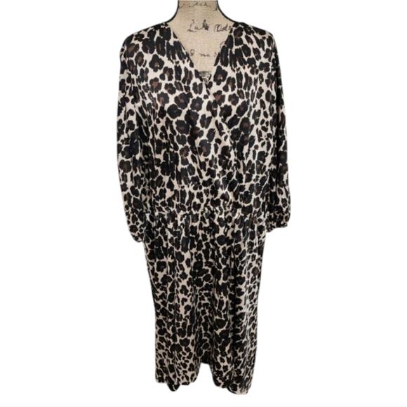 Lane Bryant leopard print elastic waist midi‎ dress plus size 28 - Picture 1 of 6